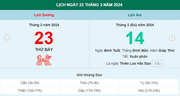 Lịch âm hôm nay - Xem lịch âm ngày 23/3