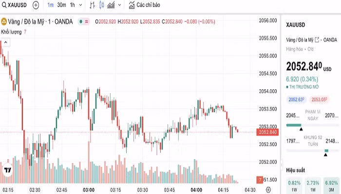 Biểu đồ biến động giá vàng trong 24 giờ qua