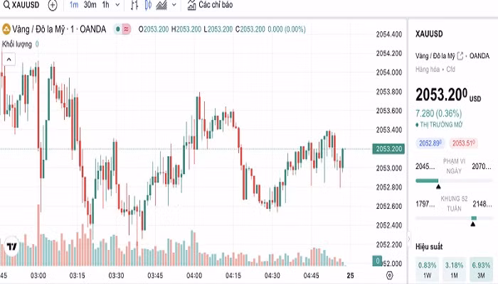 Biểu đồ biến động giá vàng trong 24 giờ qua