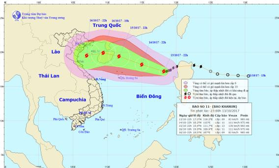 Dự báo thời tiết ngày 14/10: Bão di chuyển theo hướng Tây Tây Bắc, giật cấp 14