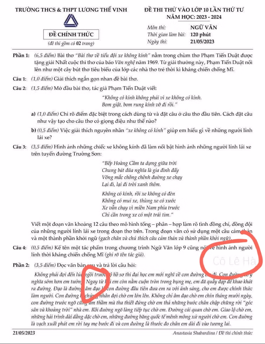 Đề thi lan truyền trên mạng có chứa nội dung phản cảm. Ảnh: Nhà trường cung cấp. Đề thi lan truyền trên mạng có chứa nội dung phản cảm. Ảnh: Nhà trường cung cấp.