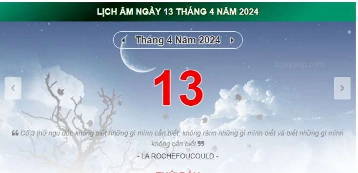 Lịch âm hôm nay - Xem lịch âm ngày 13/4