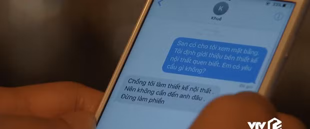 Nhân vật Thái (Ngọc Quỳnh) và Bảo (Hồng Đăng) cùng nhắn và nhận tin nhắn của nhau nhưng lại qua hai ứng dụng khác nhau.