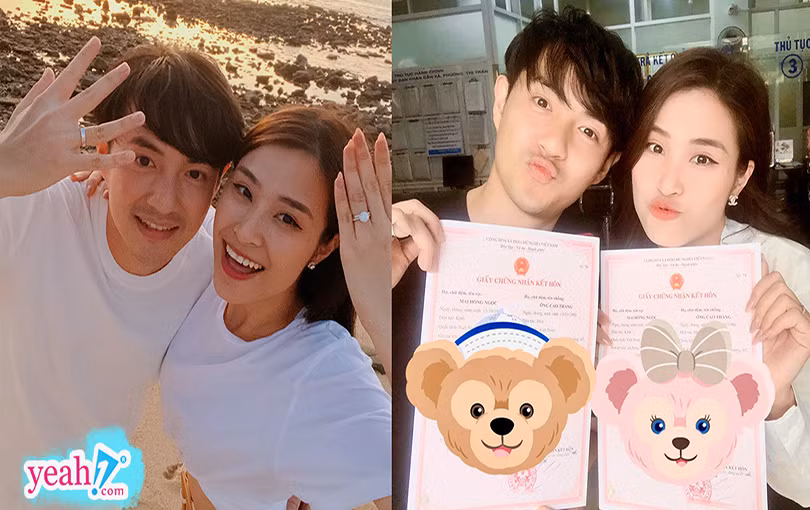 Đông Nhi và Ông Cao Thắng khoe giấy đăng kí kết hôn.