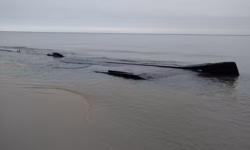 Sà lan cổ lộ ra trên bờ hồ Michigan. Ảnh: Fox News.