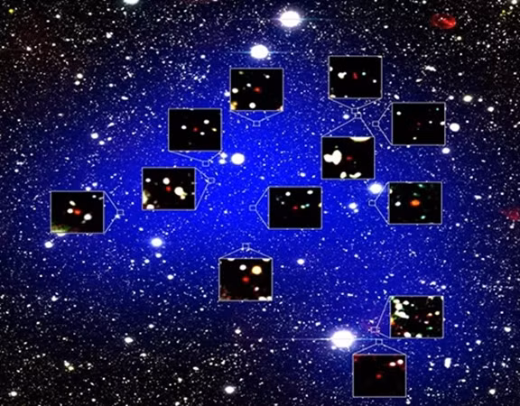 Ảnh chụp 12 thành viên trong cụm thiên hà Protocluster. (Ảnh: Scitech Daily).
