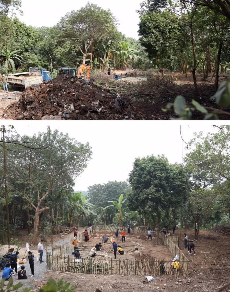 Hình ảnh từ một bãi rác ban đầu rộng hàng nghìn mét vuông đã được dọn dẹp sạch sẽ bởi các tình nguyện viên và nhân dân.