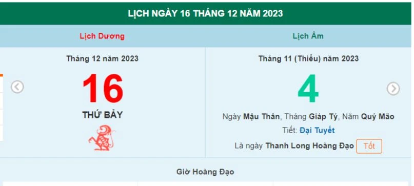 Lịch âm hôm nay - Xem lịch âm ngày 16/12