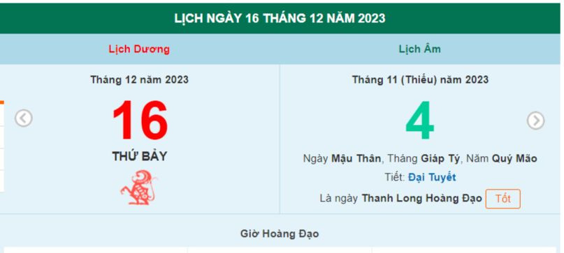 Lịch âm hôm nay - Xem lịch âm ngày 16/12