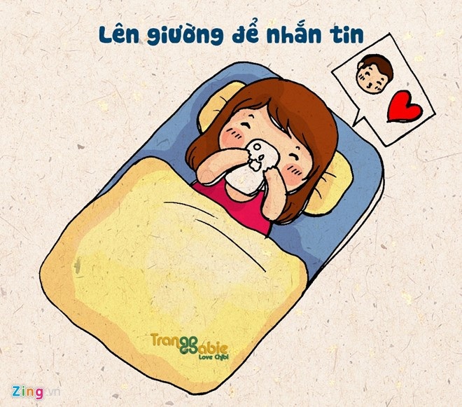 Thời gian để đi ngủ, nghỉ ngơi cũng được tận dụng cho việc nói chuyện, nhắn tin với bạn bè. Thậm chí, có cô gái thông báo đi ngủ lúc 23h nhưng vẫn buôn chuyện đến 1-2h sáng. Tranh vui: 5 thói quen