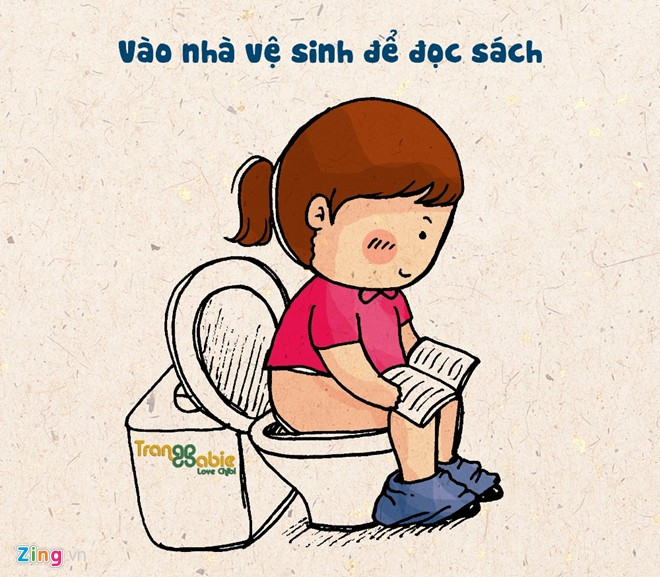 Không gian tốt nhất cho việc đọc sách là thư viện, bàn học, các chỗ ngồi cạnh cửa sổ... Thế nhưng với nhiều thế hệ học trò - đọc sách trong nhà vệ sinh là một thú vui. Tranh vui: 5 thói quen
