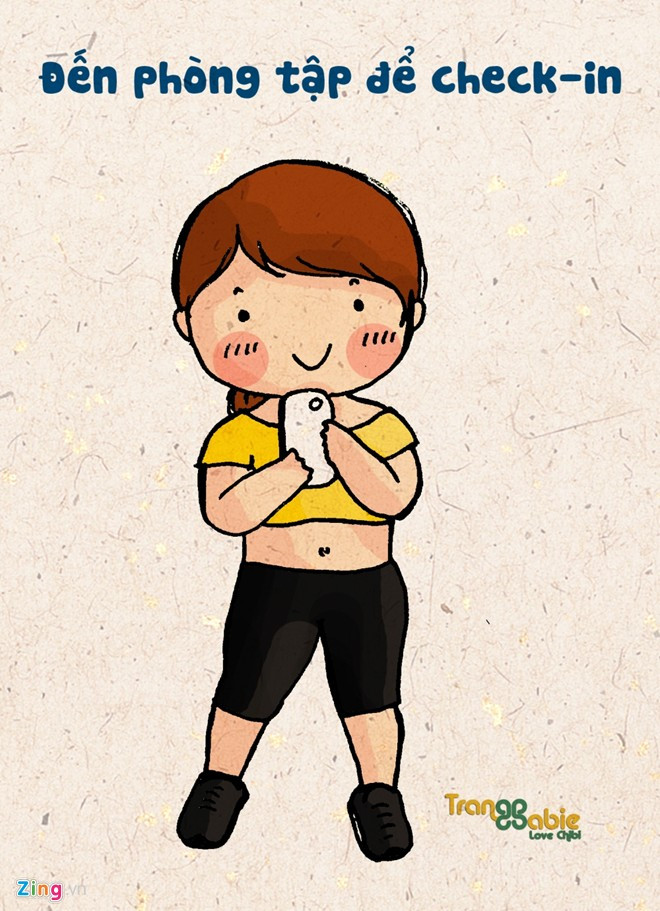 Ngoài việc rèn luyện sức khỏe, một trong những sở thích của giới trẻ hiện nay khi đến các phòng tập là check-in. Tranh vui: 5 thói quen