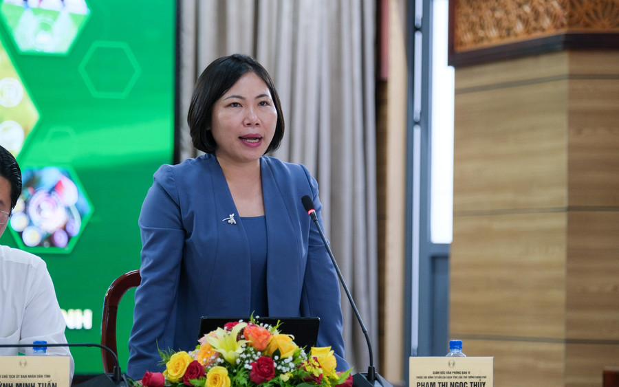 Bà Phạm Thị Ngọc Thủy - Giám đốc Văn phòng Ban IV thuộc Hội đồng Tư vấn cải cách thủ tục hành chính của Thủ tướng Chính phủ phát biểu tại cuộc họp.