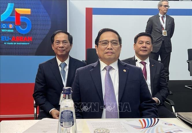 Thủ tướng Phạm Minh Chính dự Lễ khai mạc Hội nghị Cấp cao Kỷ niệm 45 năm quan hệ ASEAN - EU. Ảnh: TTXVN Thủ tướng Phạm Minh Chính dự Lễ khai mạc Hội nghị Cấp cao Kỷ niệm 45 năm quan hệ ASEAN - EU. Ảnh: TTXVN