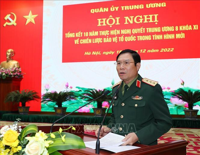 Thượng tướng Nguyễn Tân Cương, Tổng Tham mưu trưởng QĐND Việt Nam trình bày báo cáo. Ảnh: Trọng Đức/TTXVN Thượng tướng Nguyễn Tân Cương, Tổng Tham mưu trưởng QĐND Việt Nam trình bày báo cáo. Ảnh: Trọng Đức/TTXVN