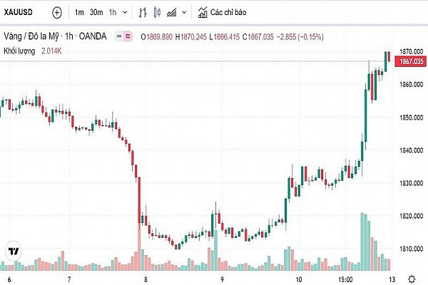 Biểu đồ biến động giá vàng trong tuần qua