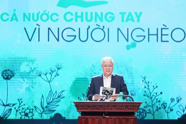 Chủ tịch Ủy ban Trung ương Mặt trận Tổ quốc Việt Nam Đỗ Văn Chiến nhấn mạnh cam kết quản lý, sử dụng đúng mục đích, đạt hiệu quả, công khai, minh bạch các nguồn lực giúp đỡ của toàn xã hội để Nhân dân và các tổ chức, cá nhân giám sát - Ảnh VGP/Nhật Bắc