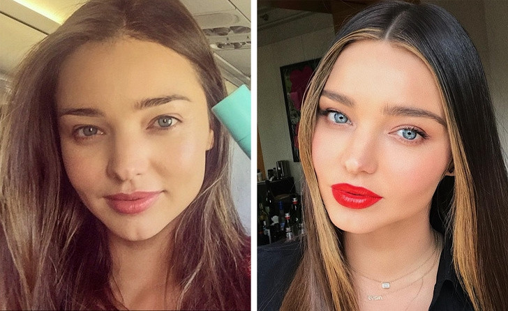 Miranda Kerr có phần trẻ trung hơn khi không trang điểm đậm.