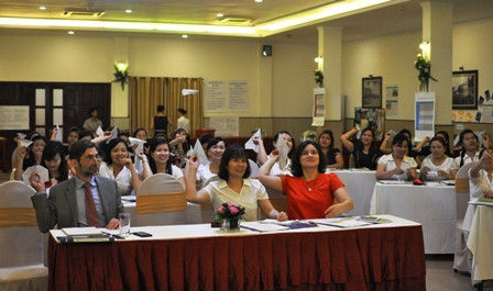 Các đại biểu hào hứng tham gia phần ứng dụng