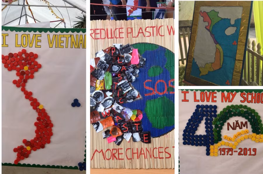 Các sản phẩm được làm từ nắp chai, túi ni lông, chai nhựa đã qua sử dụng