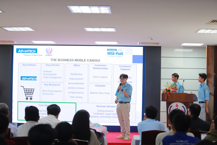 Một đội thi đang trình bày y tưởng.