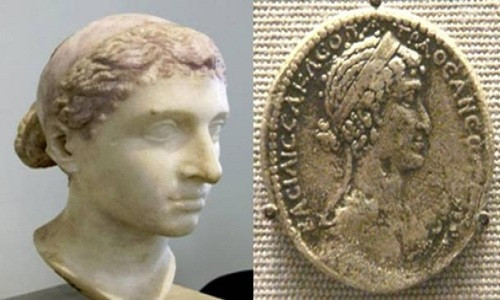 Tượng bán thân và hình đúc trênđồng tiềnđược cho là của nữ hoàng Cleopatra tại Bảo tàng Altes, Đức. Ảnh:Wikipedia. ngoi-den-nghi-la-lang-mo-nu-hoang-cleopatra-va-nguoi-tinh-1