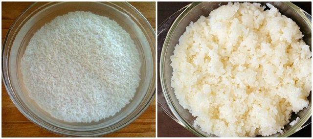 Ngâm gạo và nấu xôi nếp.