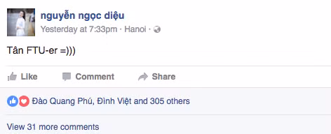 Ngọc Diệu vui mừng thông báo với bạn bè về việc cô đã đậu vào trường ĐH Ngoại thương (FTU)