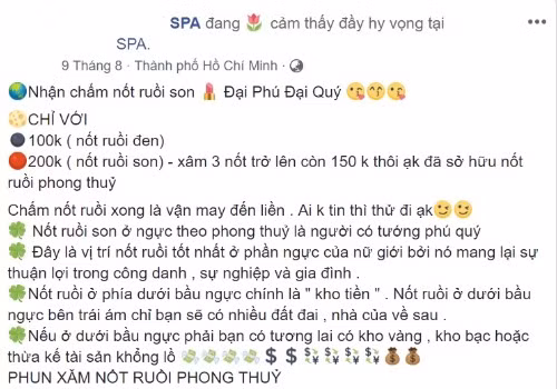 Những quảng cáo bánnốt ruồi phú quý tràn lan với giá rẻ. Ảnh: Internet.