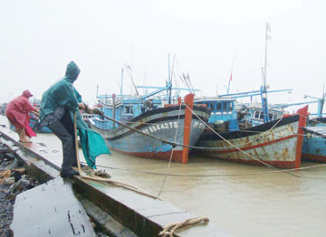 Người dân neo đậu tàu thuyền, chằng chống nhà cửa, gia cố bảo vệ công trình chuẩn bị ứng phó với bão.