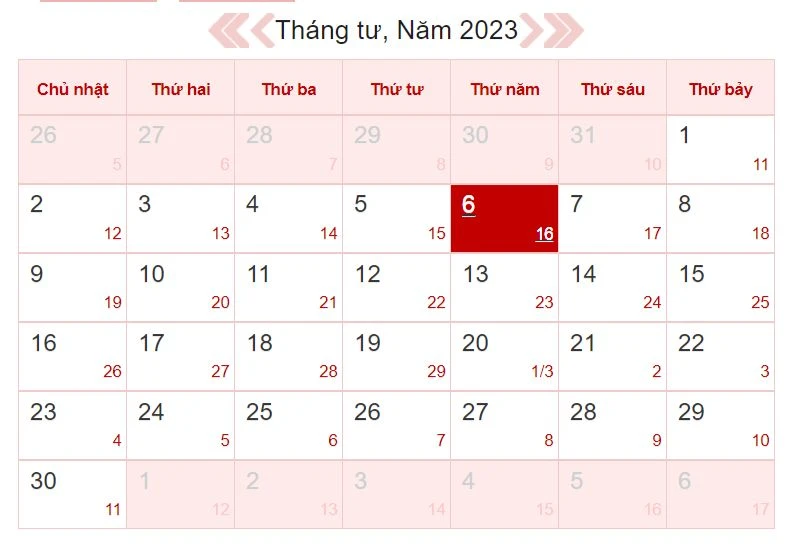 Xem lịch âm ngày 6/4/2023