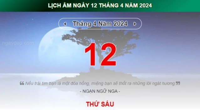 Lịch âm hôm nay - Xem lịch âm ngày 12/4