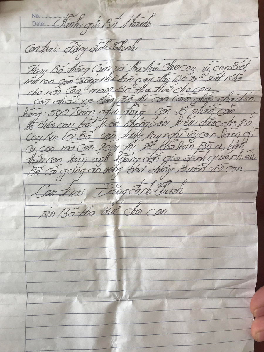 Bức thư tuyệt mệnh anh Th. để lại. Bức thư tuyệt mệnh anh Th. để lại.