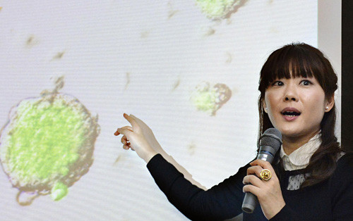 Haruko Obokata trình bày nghiên cứu hồi tháng một năm ngoái.