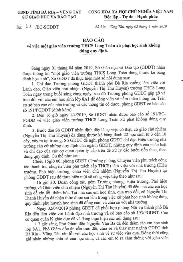 Báo cáo của Sở GD&ĐT tỉnh Bà Rịa- Vũng Tàu gửi Cục Nhà giáo, Bộ GD&ĐT Báo cáo của Sở GD&ĐT tỉnh Bà Rịa- Vũng Tàu gửi Cục Nhà giáo, Bộ GD&ĐT