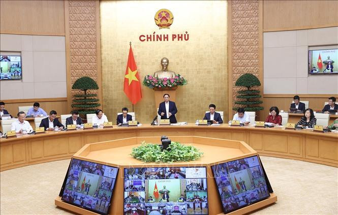 Thủ tướng Phạm Minh Chính chủ trì Hội nghị trực tuyến toàn quốc về truyền thông chính sách. Ảnh: Dương Giang/TTXVN