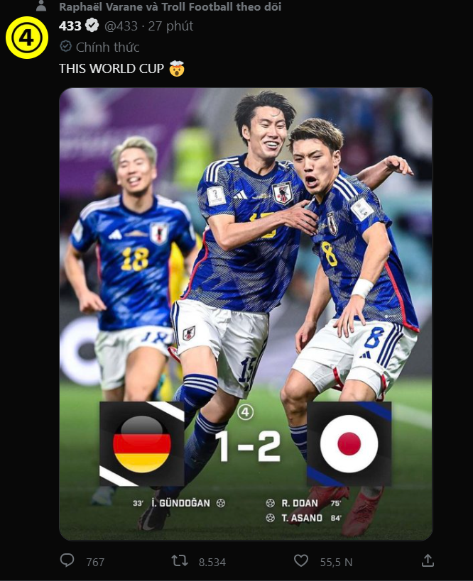 Tạp chí 433 với dòng tweet ngắn gọn: "Đây là World Cup”. Tạp chí 433 với dòng tweet ngắn gọn: "Đây là World Cup”.