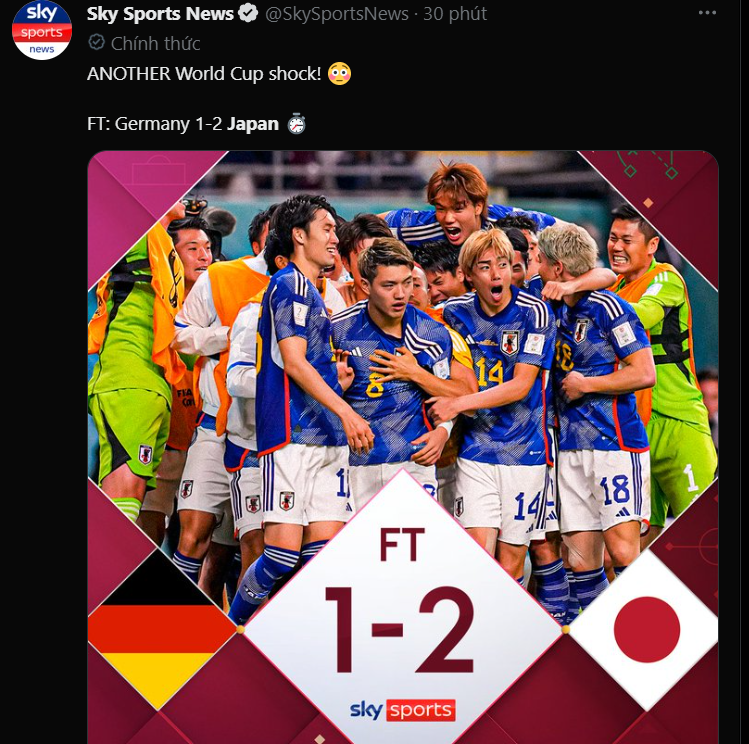 Skysport: "Một bất ngờ lớn nữa của World Cup”. Skysport: "Một bất ngờ lớn nữa của World Cup”.