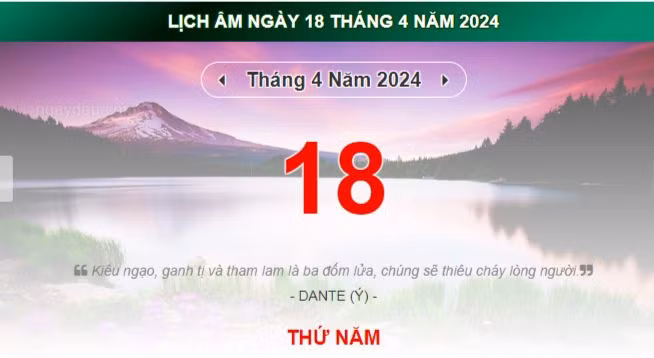 Lịch âm hôm nay - Xem lịch âm ngày 18/4