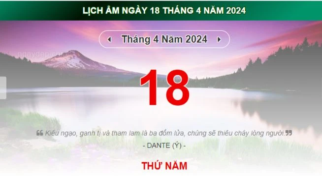 Lịch âm hôm nay - Xem lịch âm ngày 18/4