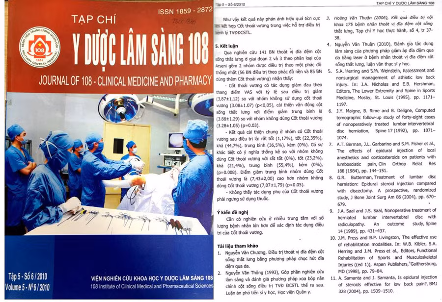 Nghiên cứu của Cốt Thoái Vương đăng trên Tạp chí Y dược lâm sàng 108 năm 2010.