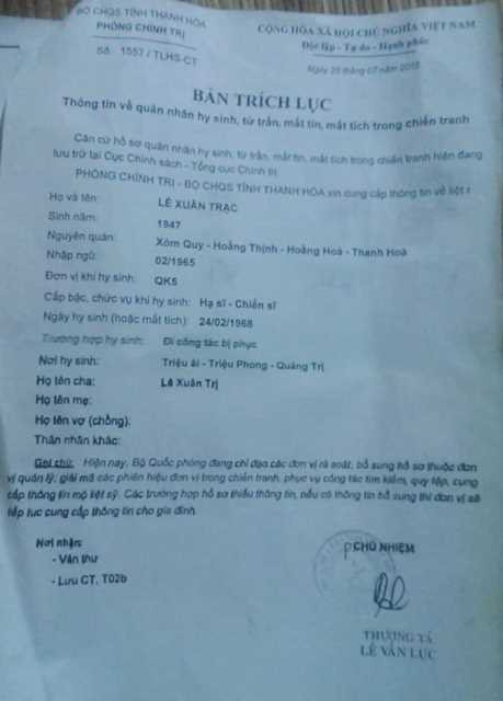 Bản trích lục tại Bộ chỉ huy quân sự Thanh Hóa. Bản trích lục tại Bộ chỉ huy quân sự Thanh Hóa.