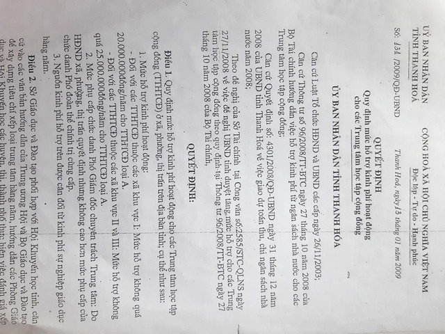 Trong khi đó tỉnh Thanh Hóa được cấp đầy đủ kinh phí cho TTHTCĐ Trong khi đó tỉnh Thanh Hóa được cấp đầy đủ kinh phí cho TTHTCĐ