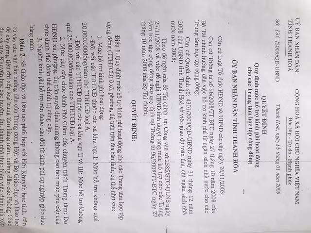 Trong khi đó tỉnh Thanh Hóa được cấp đầy đủ kinh phí cho TTHTCĐ Trong khi đó tỉnh Thanh Hóa được cấp đầy đủ kinh phí cho TTHTCĐ