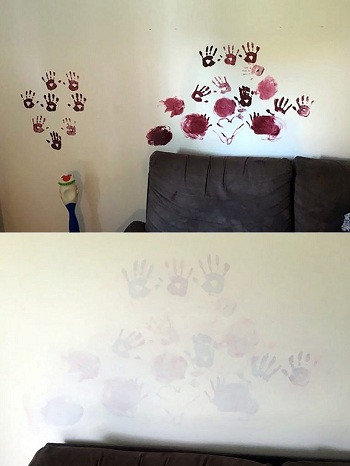 Tác phẩm trên tường của Molly không biến mất sau nhiều nỗ lực của bố mẹ. Tác phẩm trên tường của Molly không biến mất sau nhiều nỗ lực của bố mẹ. Ảnh:Sharon Edman