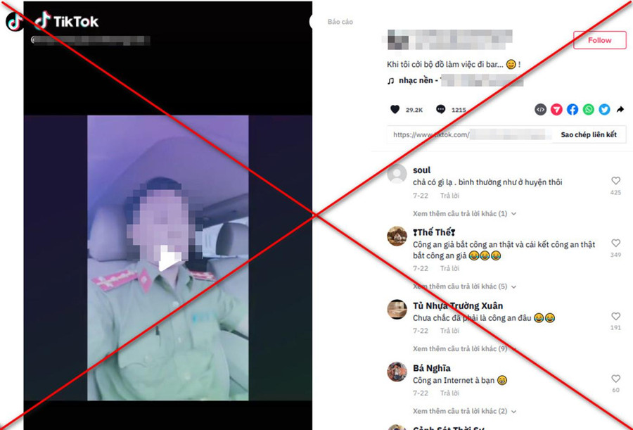 Clip T. đăng trên Tiktok thu hút nhiều lượt xem và bình luận tiêu cực ảnh hưởng đến lực lượng công an. Clip T. đăng trên Tiktok thu hút nhiều lượt xem và bình luận tiêu cực ảnh hưởng đến lực lượng công an.
