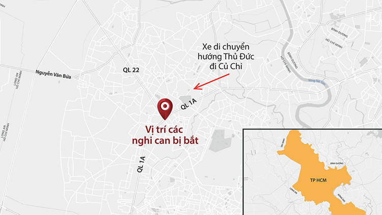 Vị trí các nghi can bị bắt cùng xe tải ma tuý. Đồ hoạ: Lê Huyền. Vị trí các nghi can bị bắt cùng xe tải ma tuý. Đồ hoạ: Lê Huyền.
