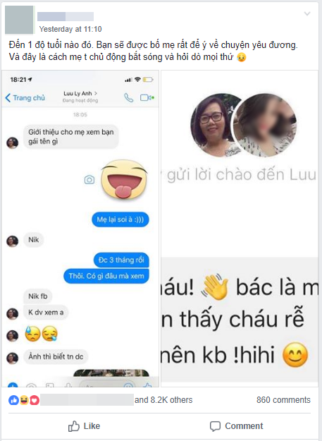 Đọc comment phát hiện con trai có người yêu, bà mẹ xì tin mày mò tìm Facebook cô gái làm quen: Thấy cháu dễ thương nên cô kết bạn - Ảnh 1. Đọc comment phát hiện con trai có người yêu, bà mẹ xì tin mày mò tìm Facebook cô gái làm quen: Thấy cháu dễ thương nên cô kết bạn - Ảnh 1.