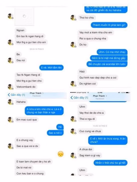 Tin nhắn đầy tình cảm giữa Phan Thành và hotgirl 17 tuổi quê gốc Cà Mau.