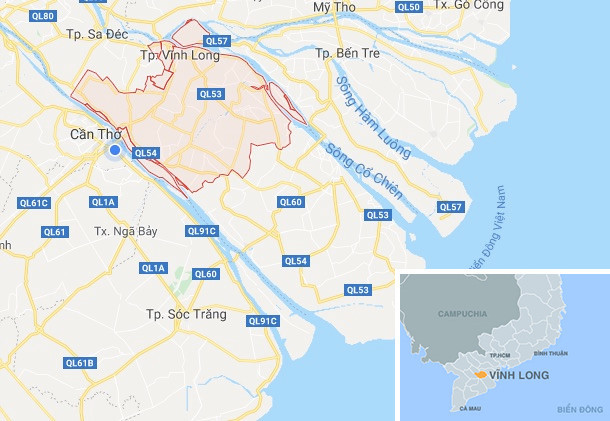 Tỉnh Vĩnh Long (khoanh đỏ).Google Maps. Thieu nu 17 tuoi ke bi lua ban sang Trung Quoc lam vo hinh anh 1